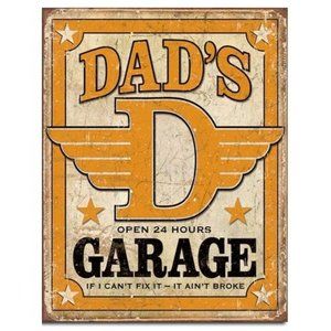 New “Dad’s Garage” Man Cave Metal Sign – 12.5" W × 16" H